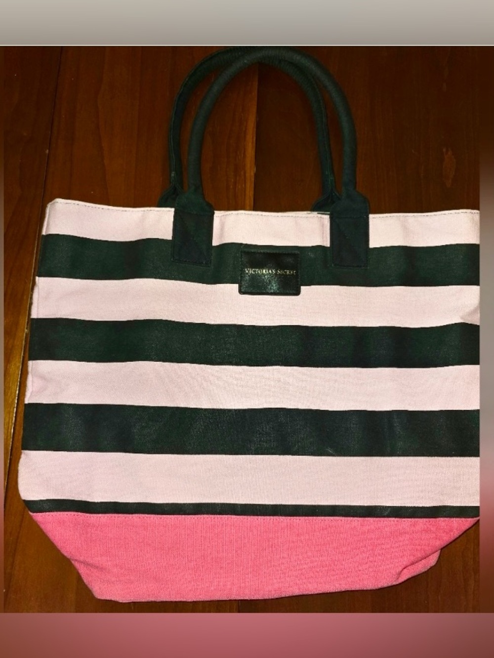 Victoria's Secret Pink and Black Striped Canvas Tote - Like New!